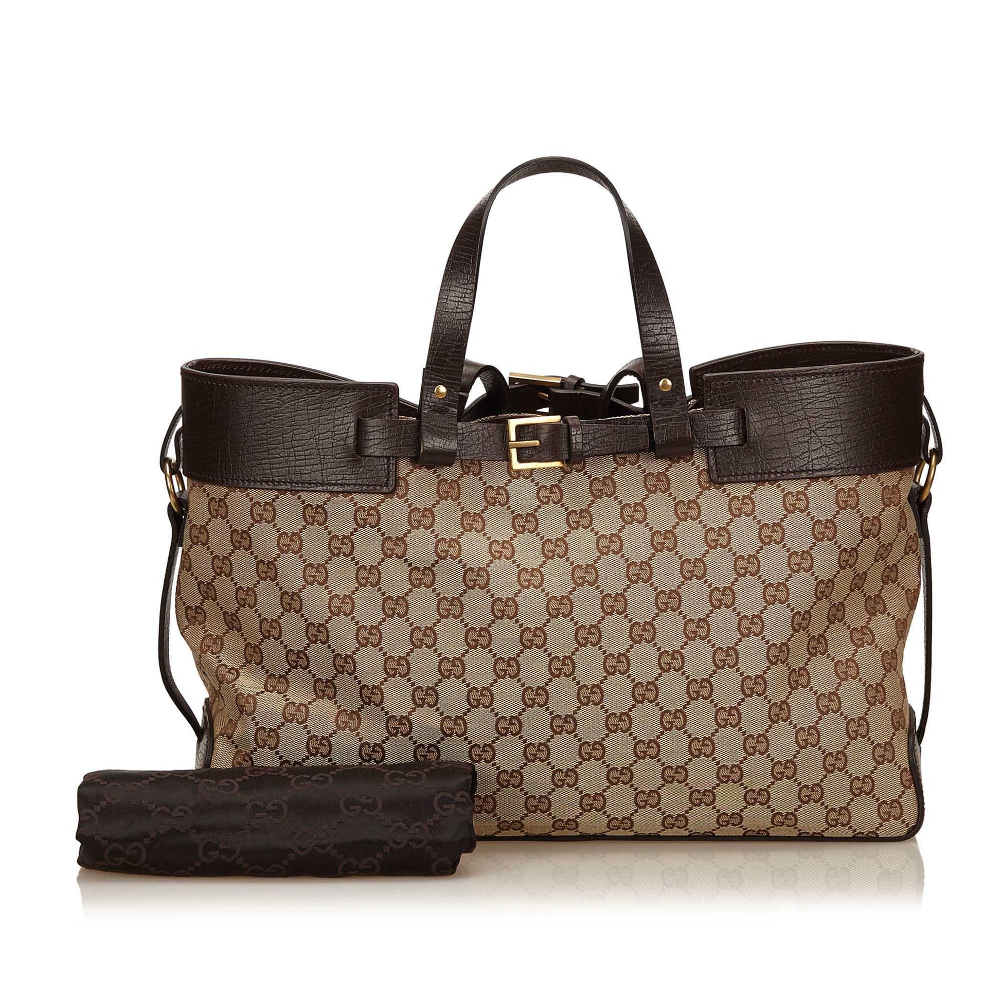 Gucci Double Buckle Tote Bag Canvas Monogram