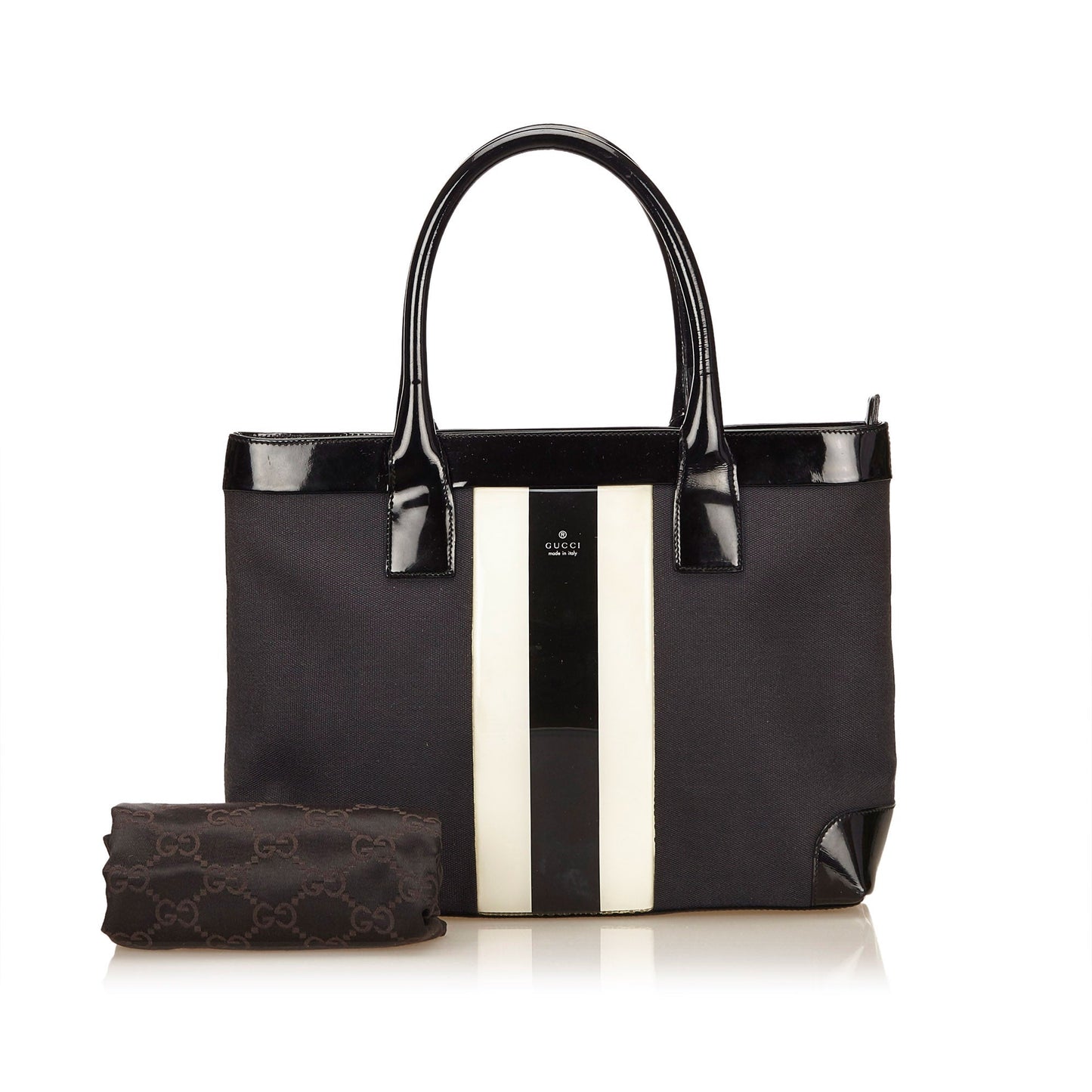 Gucci And Patent Striped Tote Bag Leather Canvas