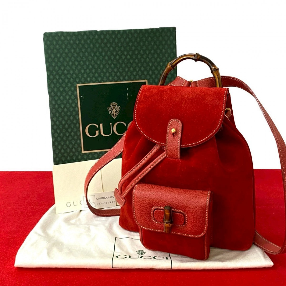 Gucci Backpack Bamboo Suede Red