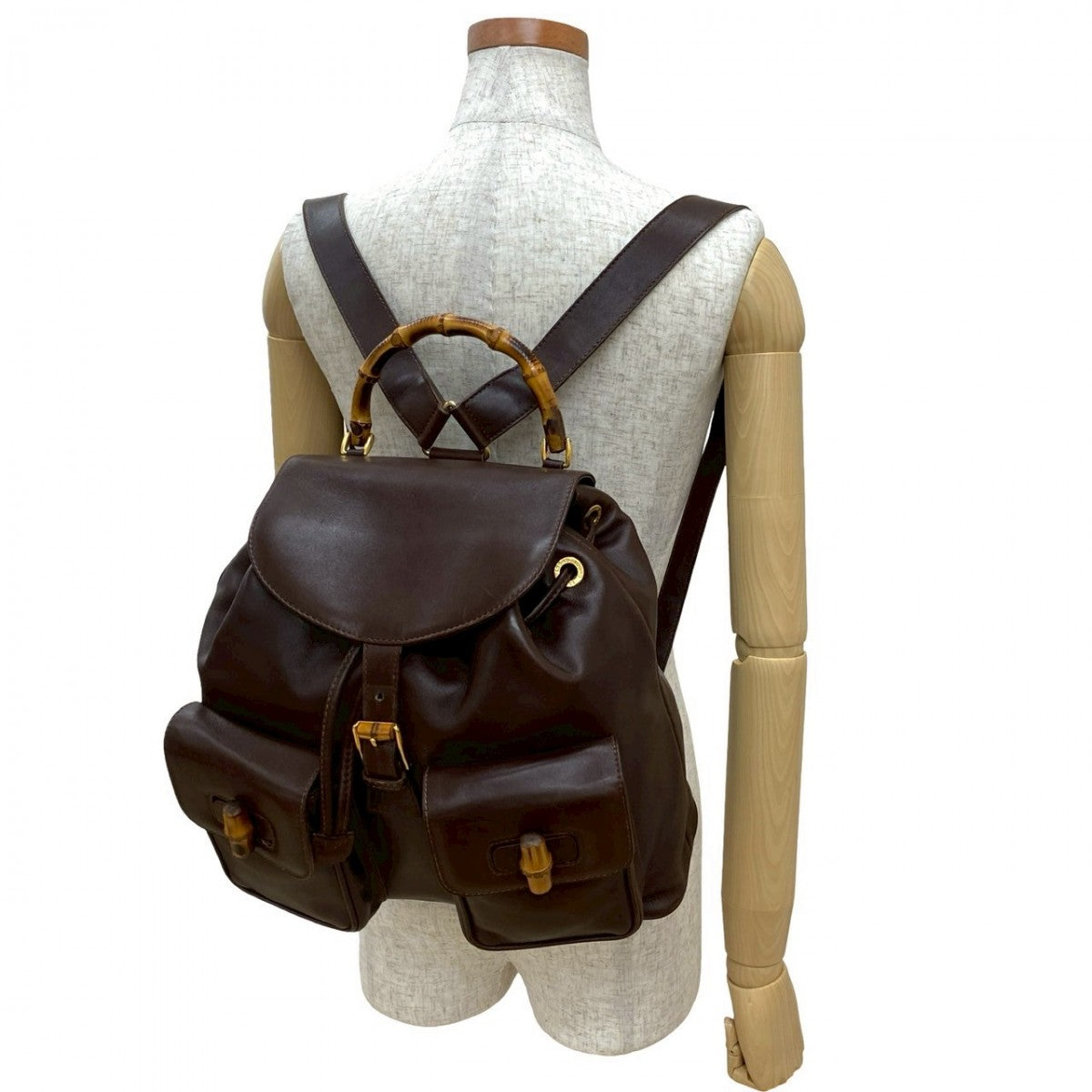 Gucci Backpack Bamboo Leather Brown