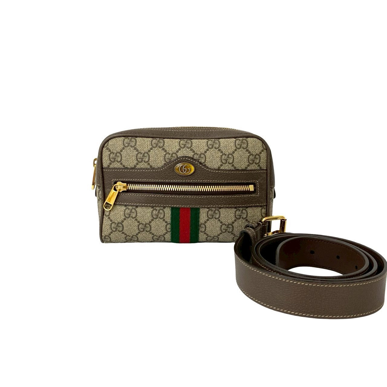 Gucci Sling GG Supreme Ophidia waist Leather Brown Handbag