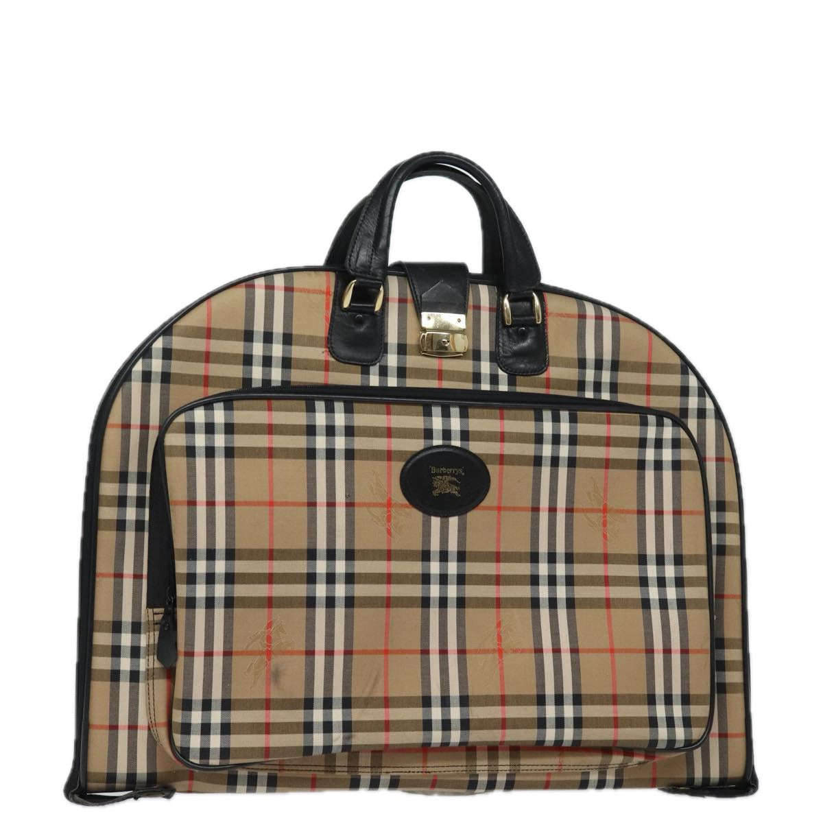 Burberry Luxury ss Nova Check Garment Cover Auth Handbag Canvas Black Beige Travel Bag