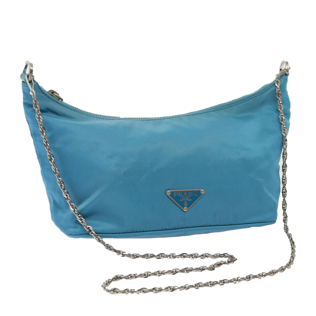 Prada Shoulder Bag Light Auth Nylon Blue Chain