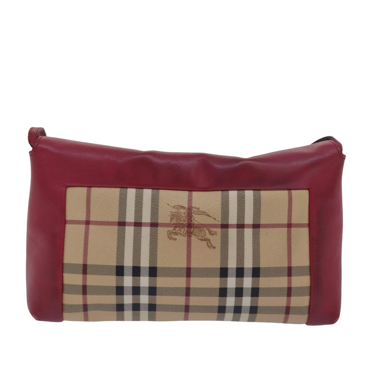 Burberry Luxury Nova Check Shoulder Bag Pvc Auth Leather Beige Red