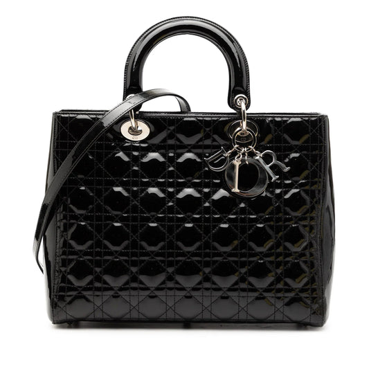 Dior Handbag Cannage Lady Satchel 3 Patent Black Large Satchel Bag