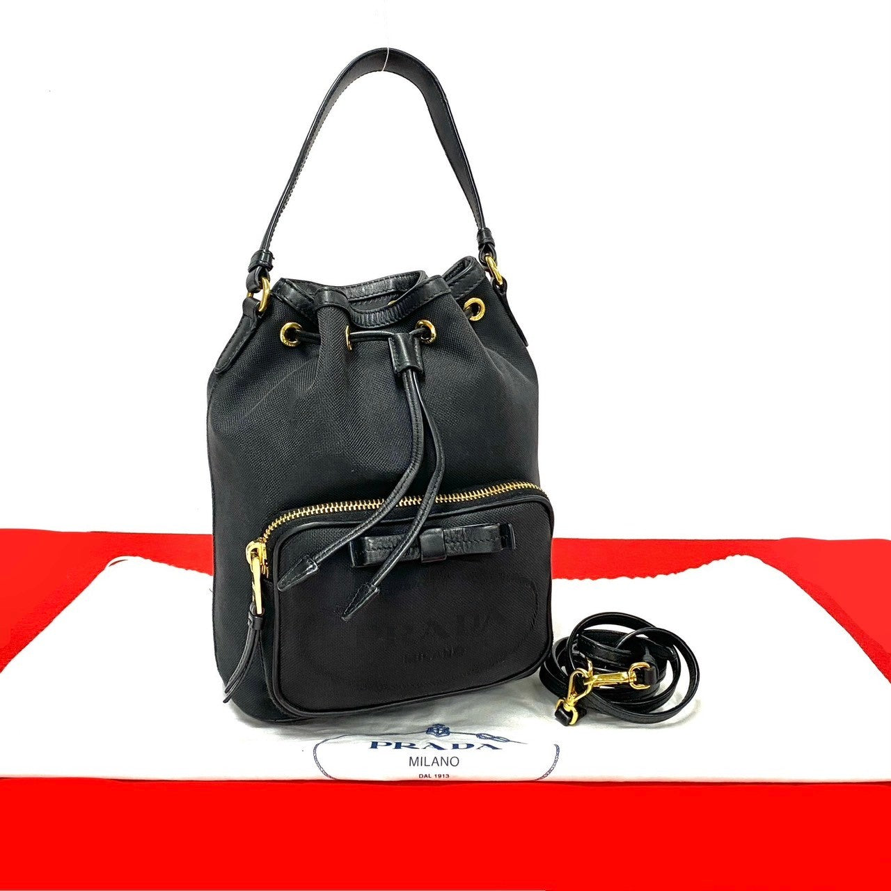 Prada Duet 2Way Bag Leather Canvas Travel Bag