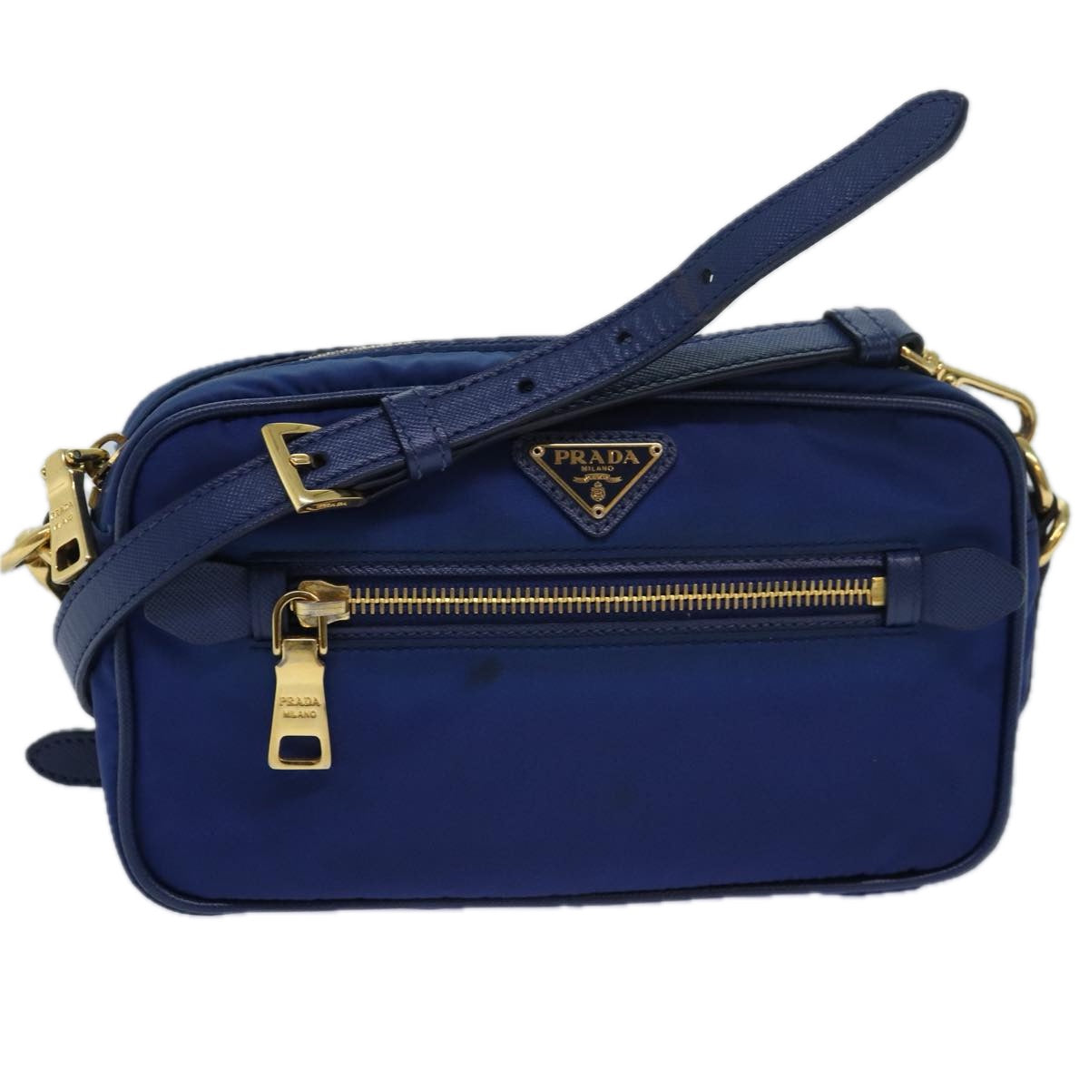 Prada Shoulder Bag Auth Nylon Blue Blue Auth 80581