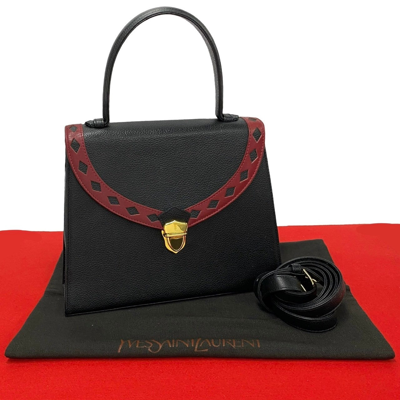 YSL Saint Laurent Yves 2Way Handbag Leather Travel Bag