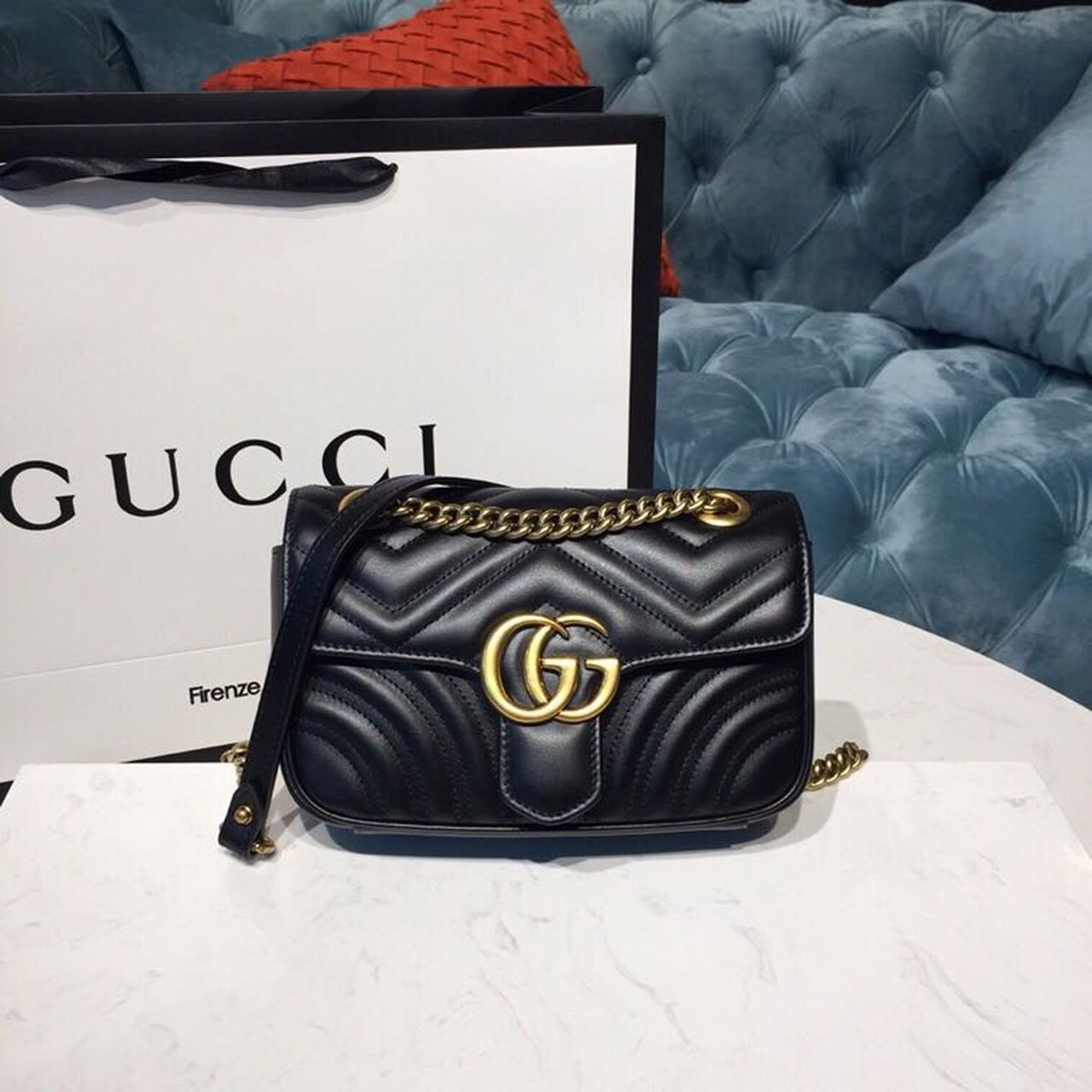 gg Marmont MatelassÃ© Chevron Black Mini Bag 4