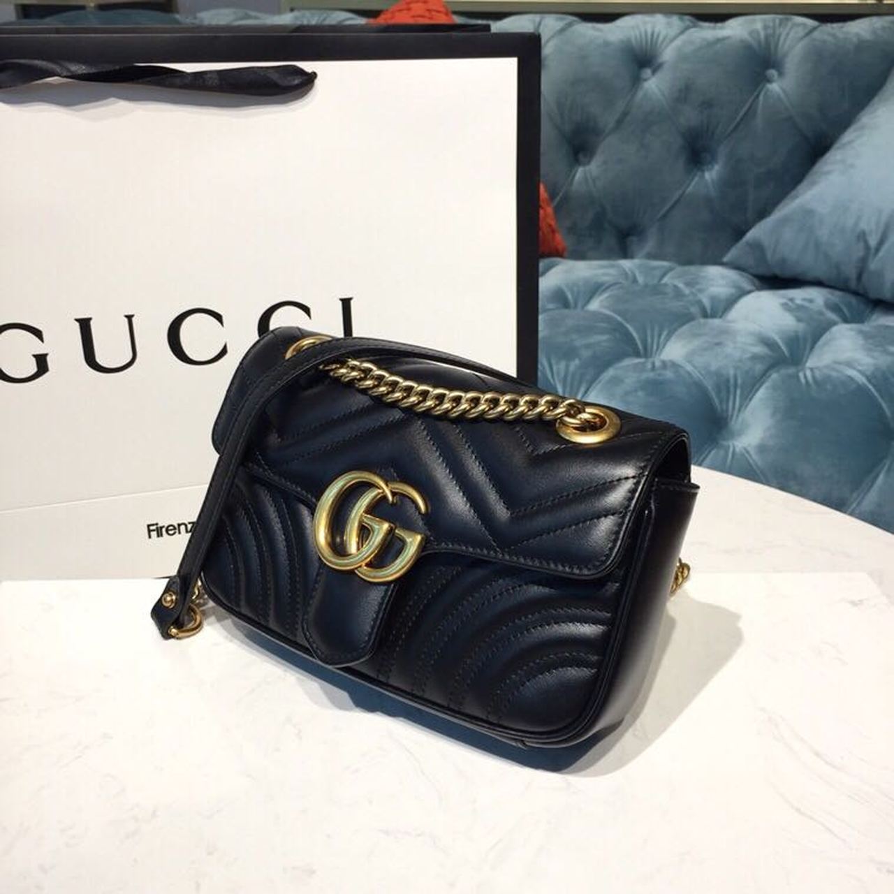 gg Marmont MatelassÃ© Chevron Black Mini Bag 5