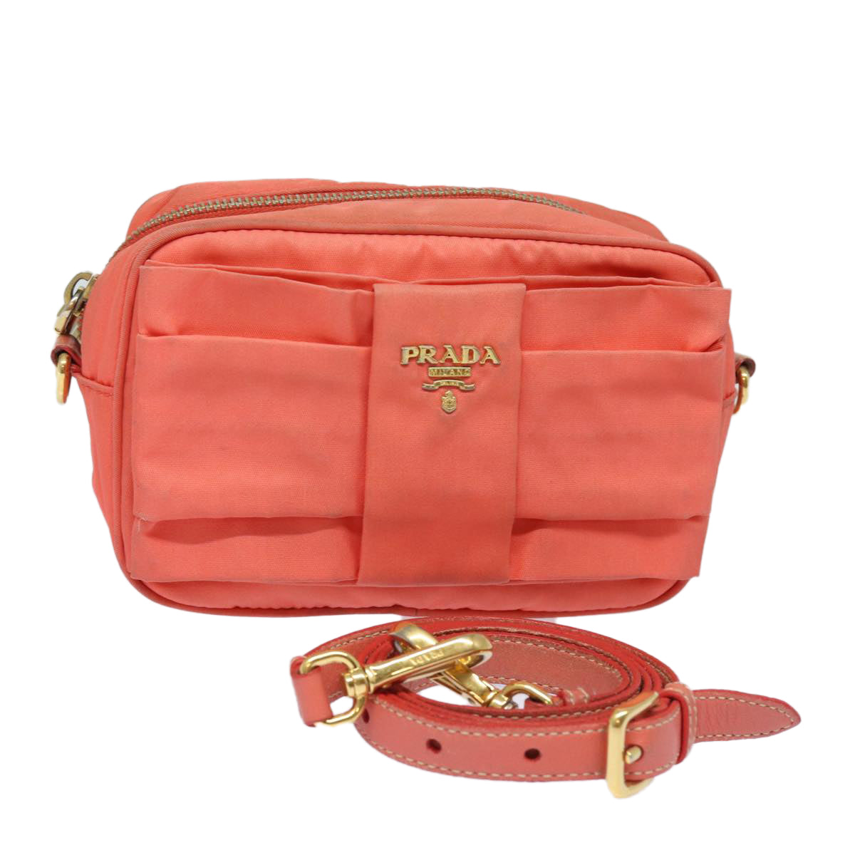 Prada Ribbon Shoulder Bag Auth Nylon Orange