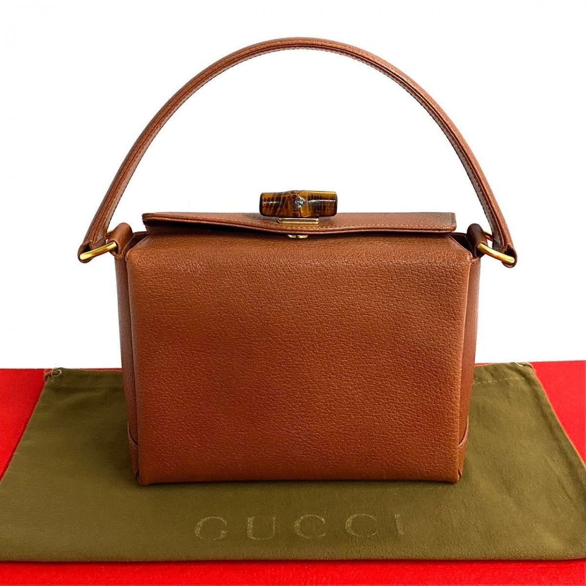 Gucci Turn lock Bamboo Leather Brown Handbag