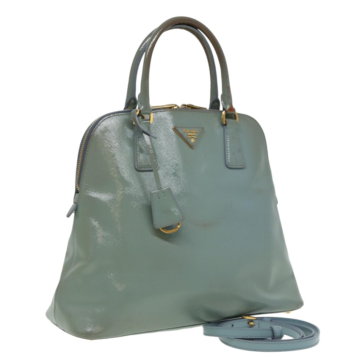 Prada Hand Bag Safiano 2Way Auth Leather Blue Travel Bag