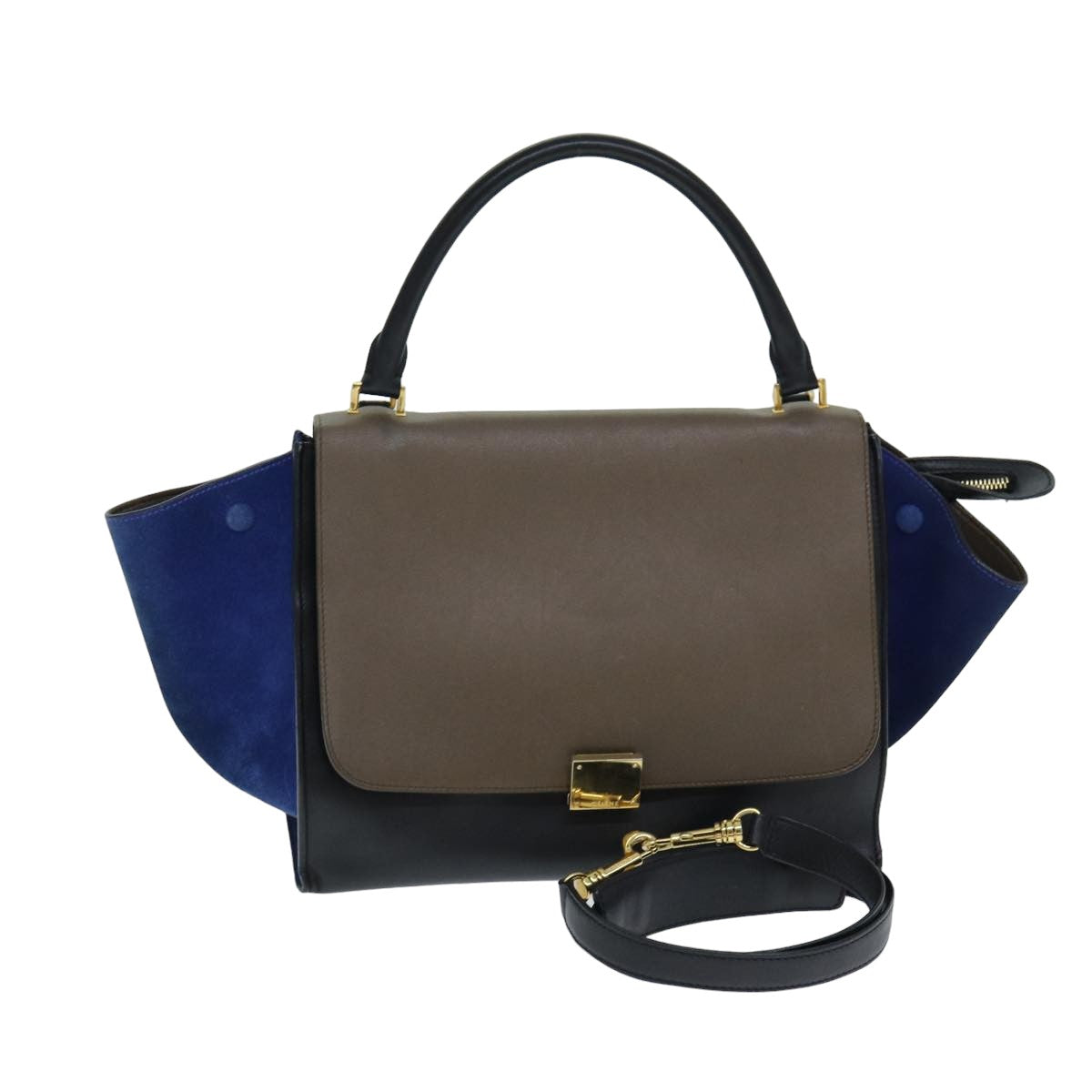 Luxury Hand Bag Brown Blue Leather Suede Travel Bag