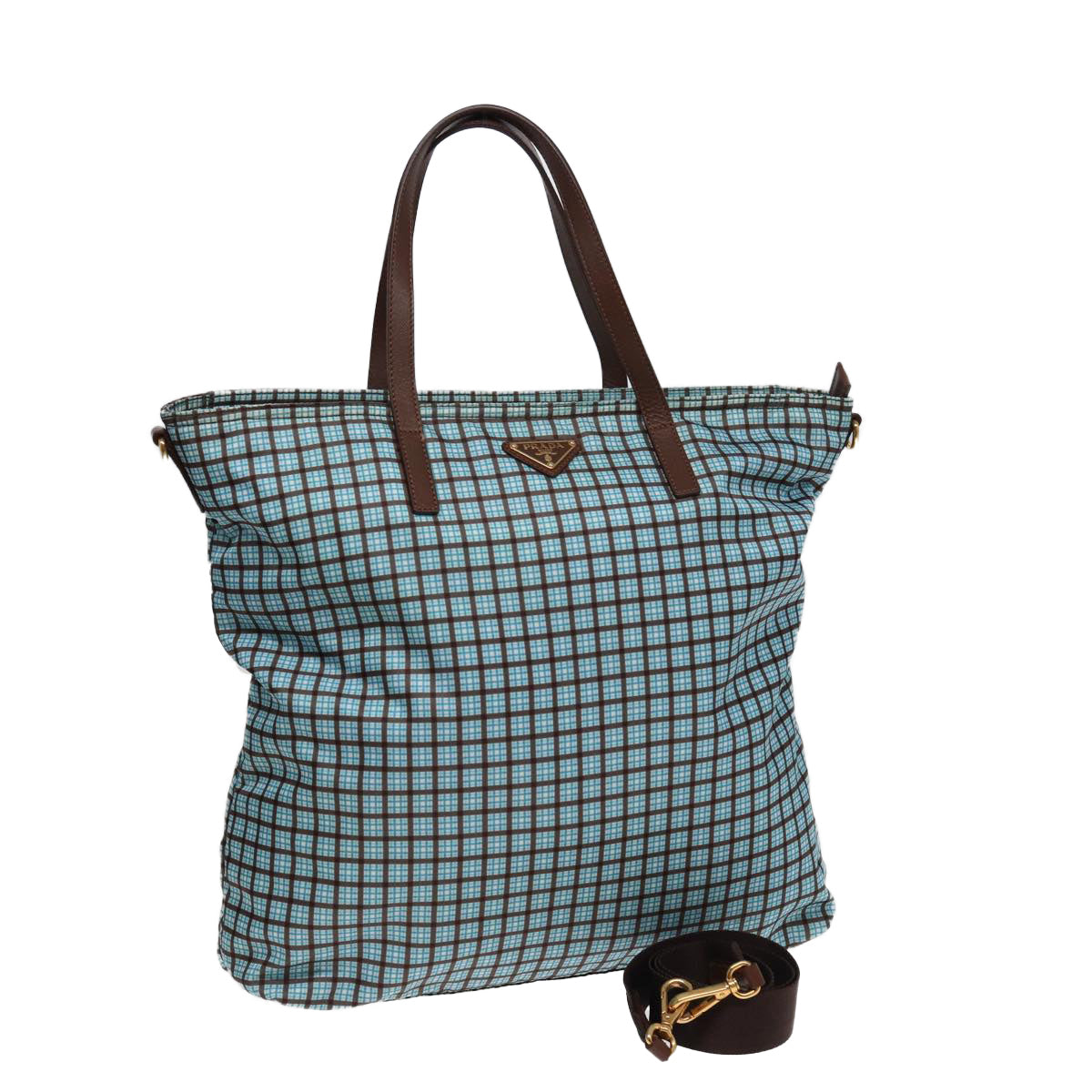 Prada Hand Bag 2Way Light Auth Nylon Blue Travel Bag