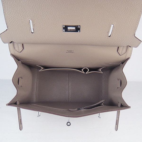 Hermes Luxury Shoulder Bag Grey Leather Silver