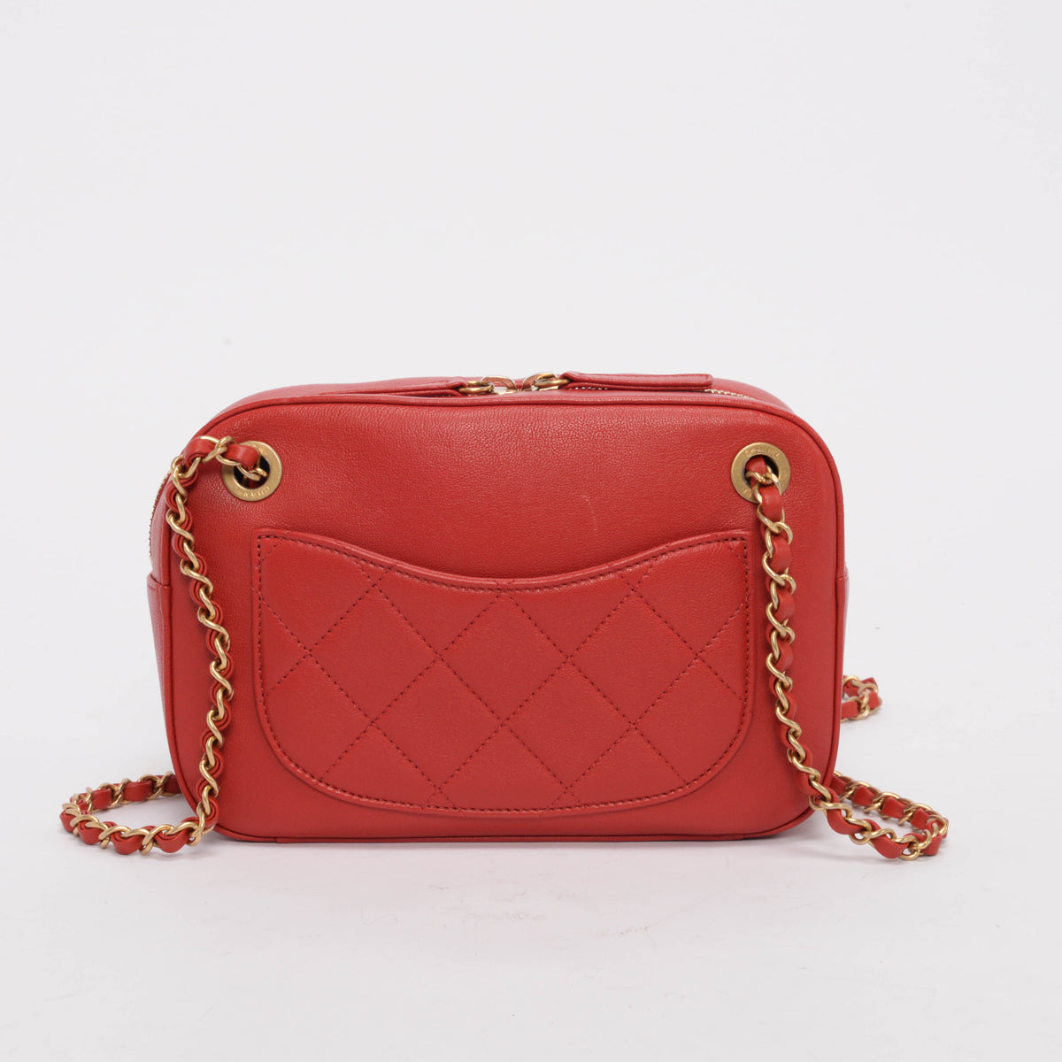 Chanel Red Quilted Lambskin Chain Infinity Camera Case Bag