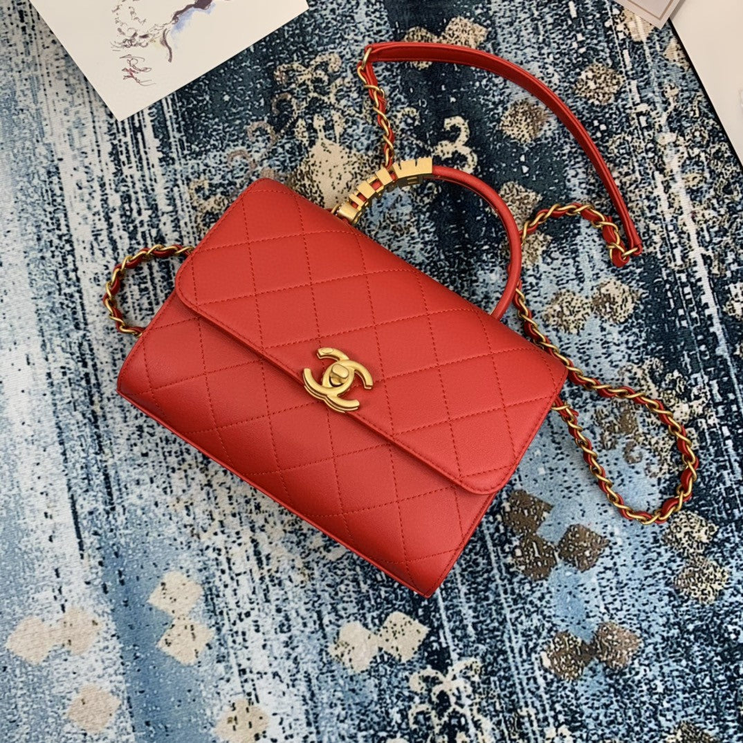 CHLSmall Hardware , ’s , Red Gold Flap Top Handle Shoulder Bag