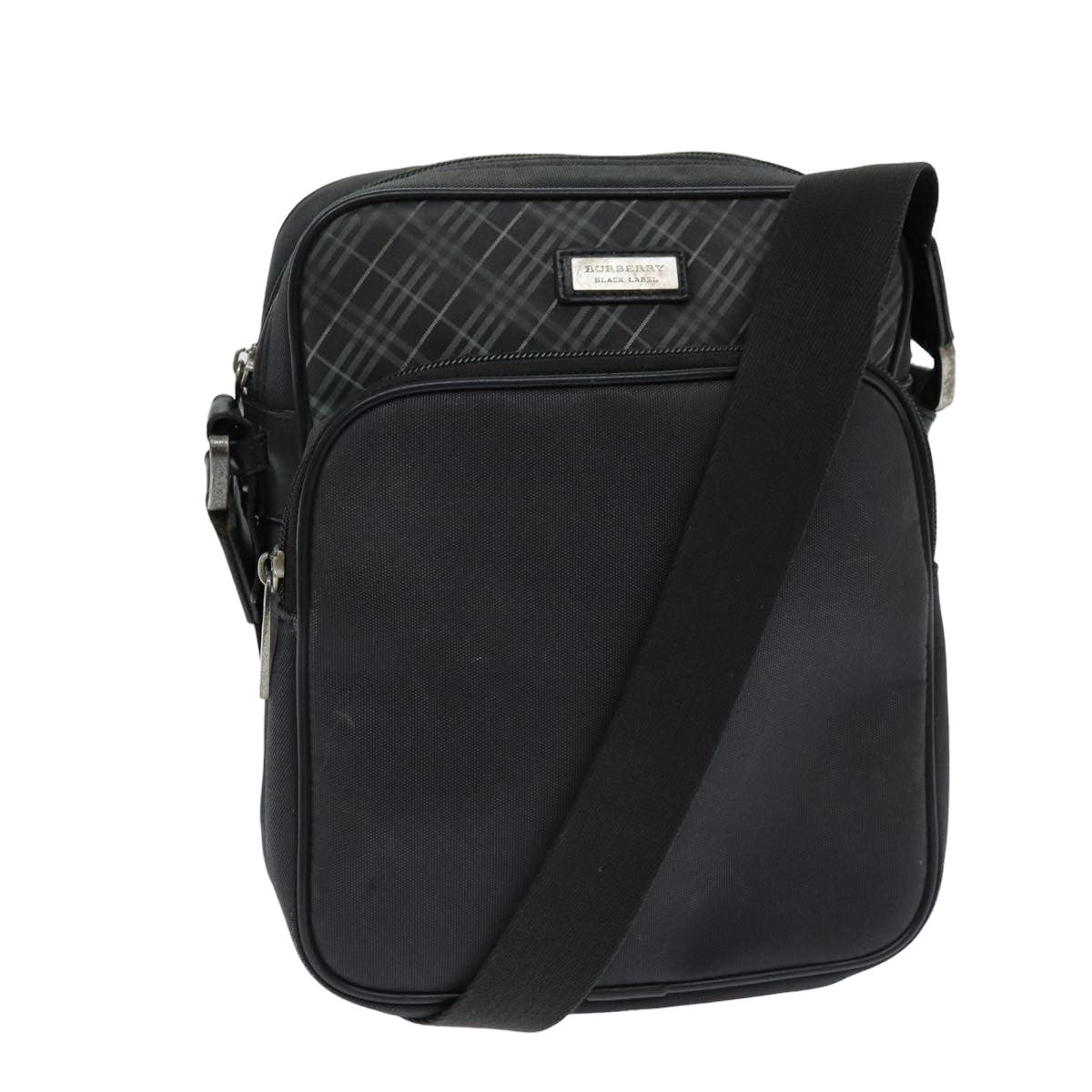 Burberry Luxury Nova Check Shoulder Bag Auth Canvas Nylon Black