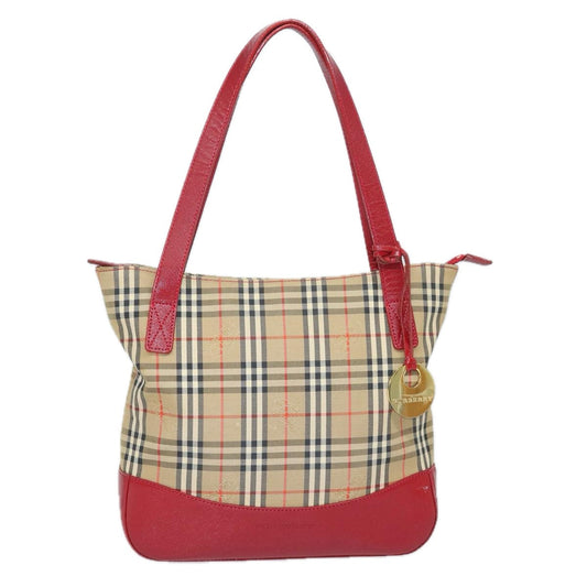 Burberry Luxury Nova Check Tote Bag Auth Canvas Beige Red