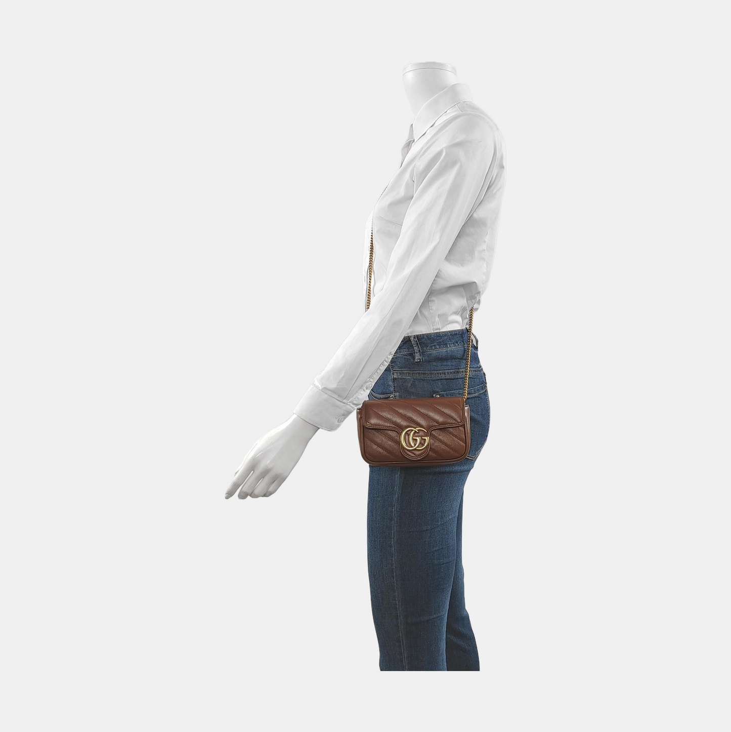 Gucci Marmont Super Chocolate Leather Brown Mini Flap Crossbody Bag