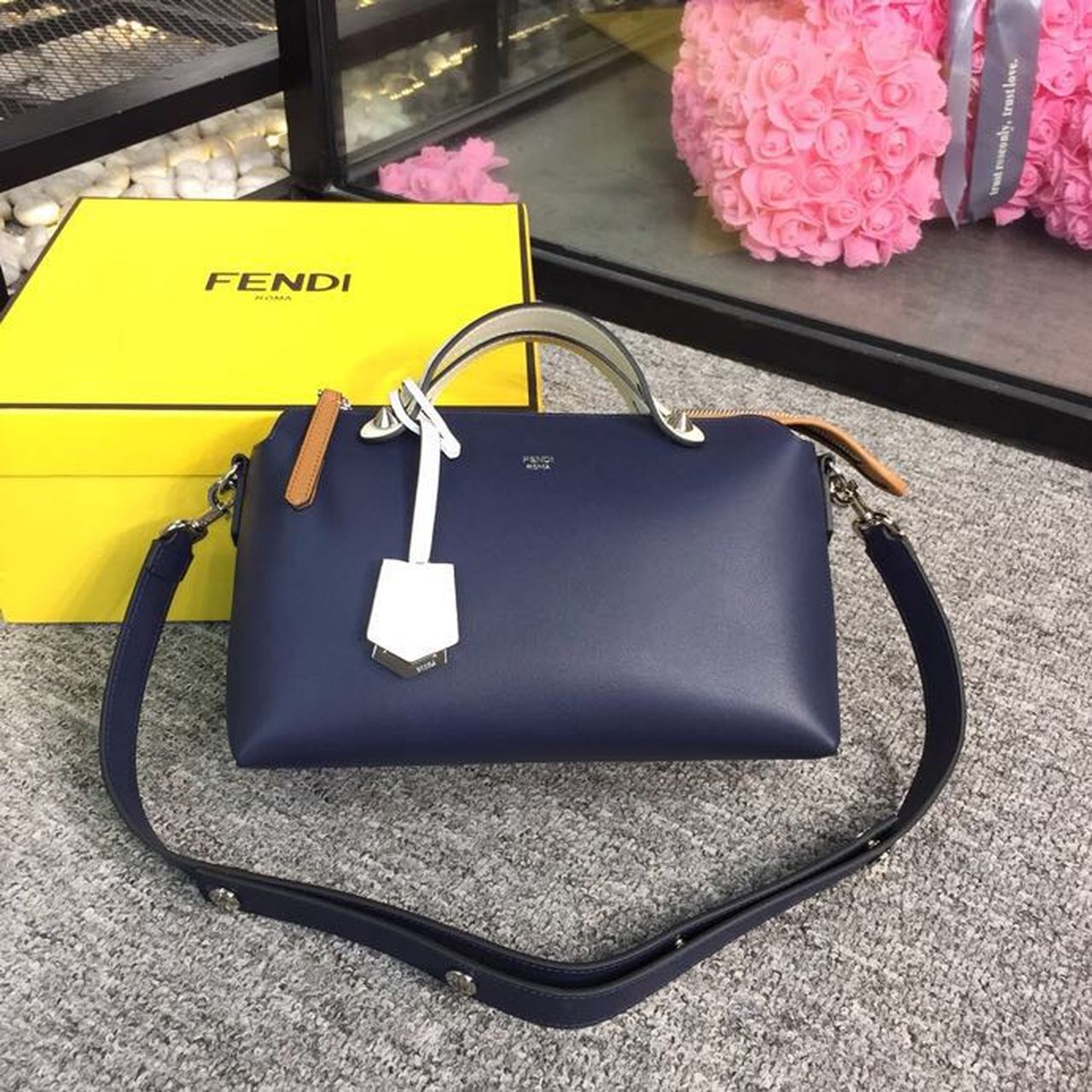 Fendi Top QualityTop Quality By Way Blue Medium FF Crossbody Bag