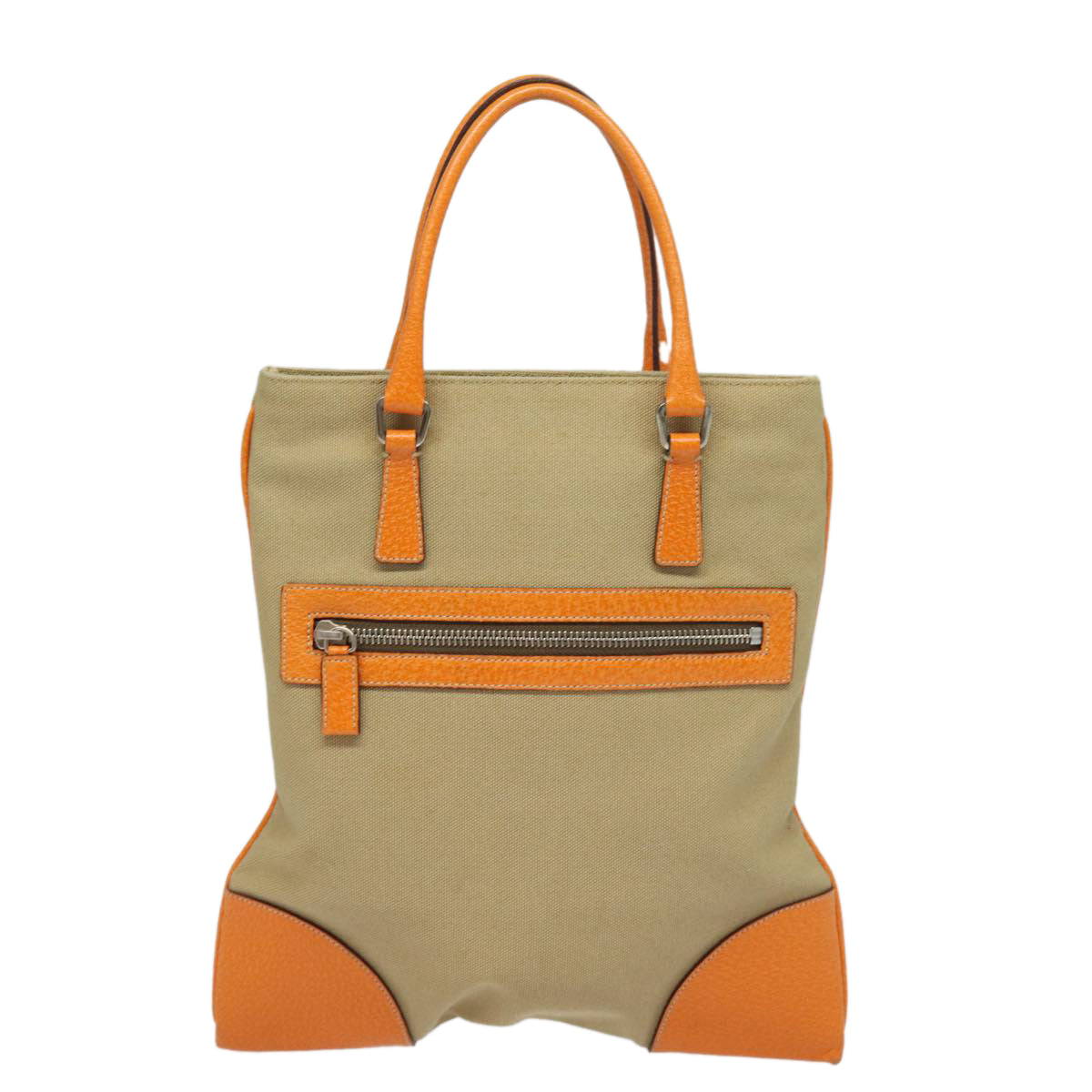 Prada Hand Bag Auth Canvas Beige Orange Travel Bag