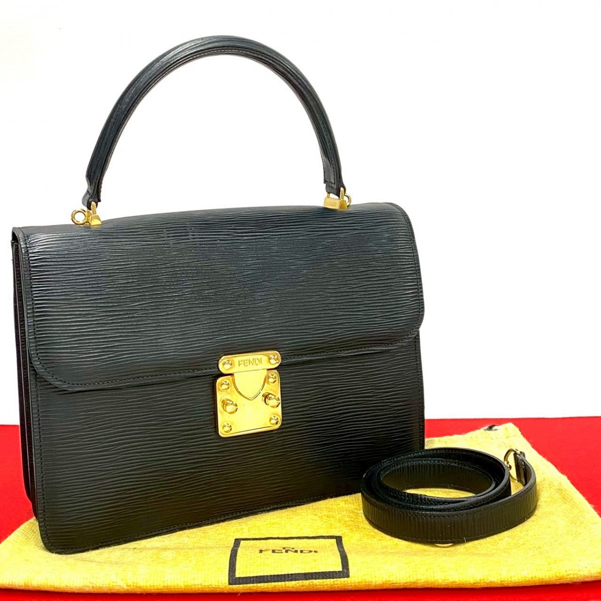Fendi Shoulder Bag Epi Ff Women Leather Metal Black