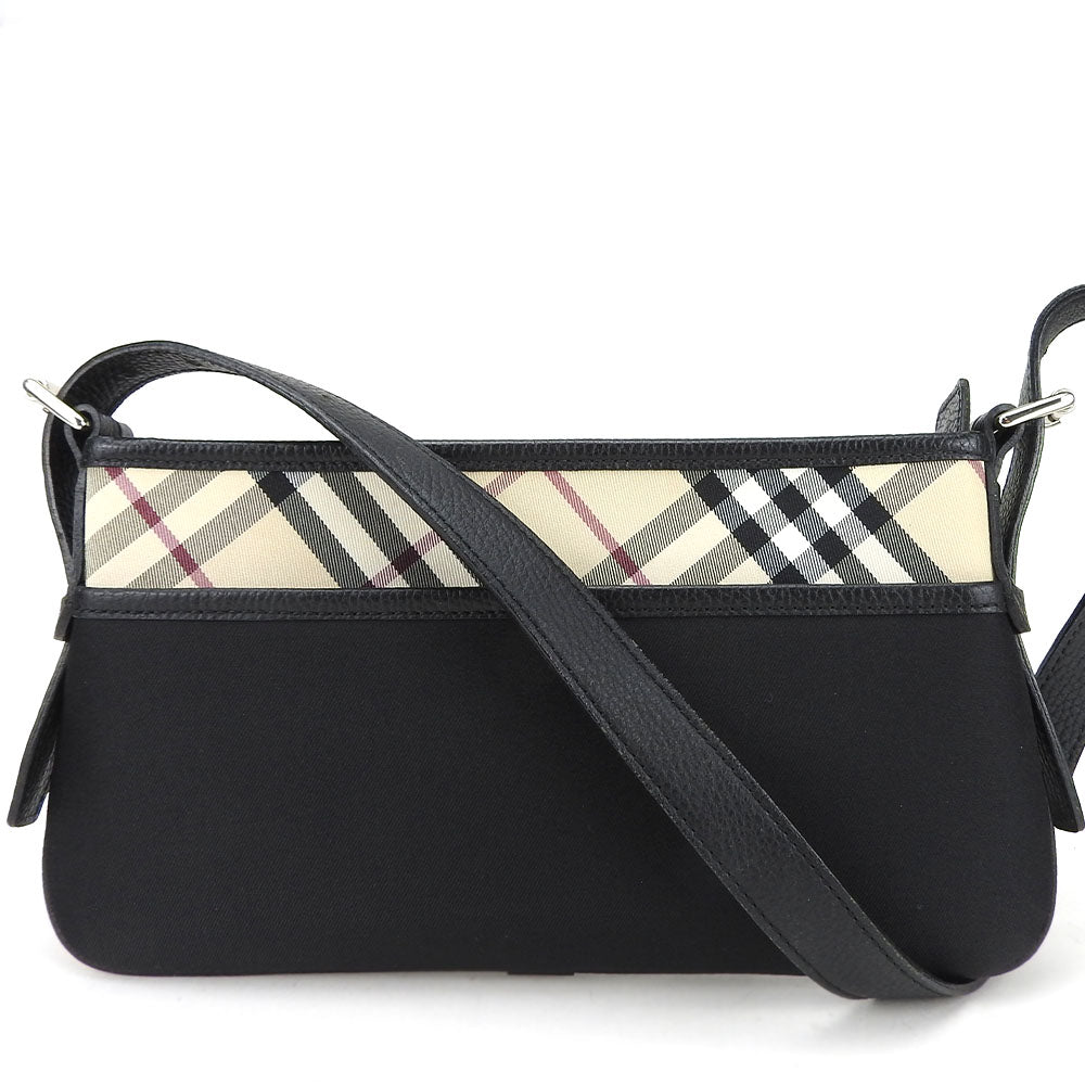 Burberry Shoulder Bag Women Leather Canvas Black