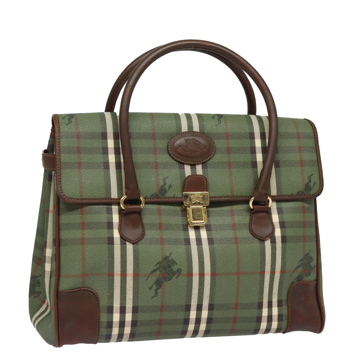 Burberry Luxury ss Nova Check Hand Bag Pvc Auth Leather Green Travel Bag