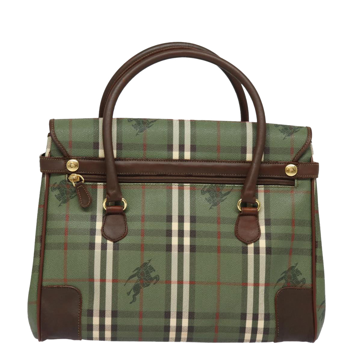 Burberry Luxury ss Nova Check Hand Bag Pvc Auth Leather Green Travel Bag