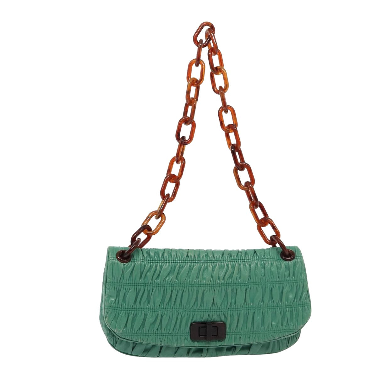 Prada Shoulder Bag Auth Leather Green Chain