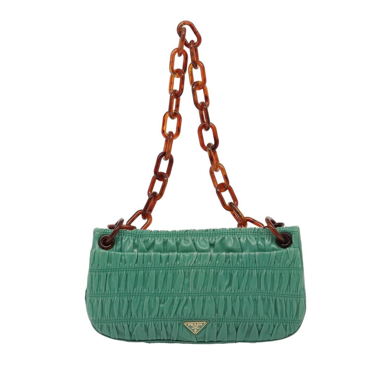 Prada Shoulder Bag Auth Leather Green Chain
