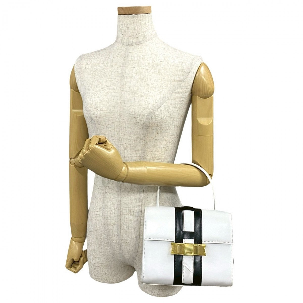 Ribbon Metal Women Leather White Travel Bag