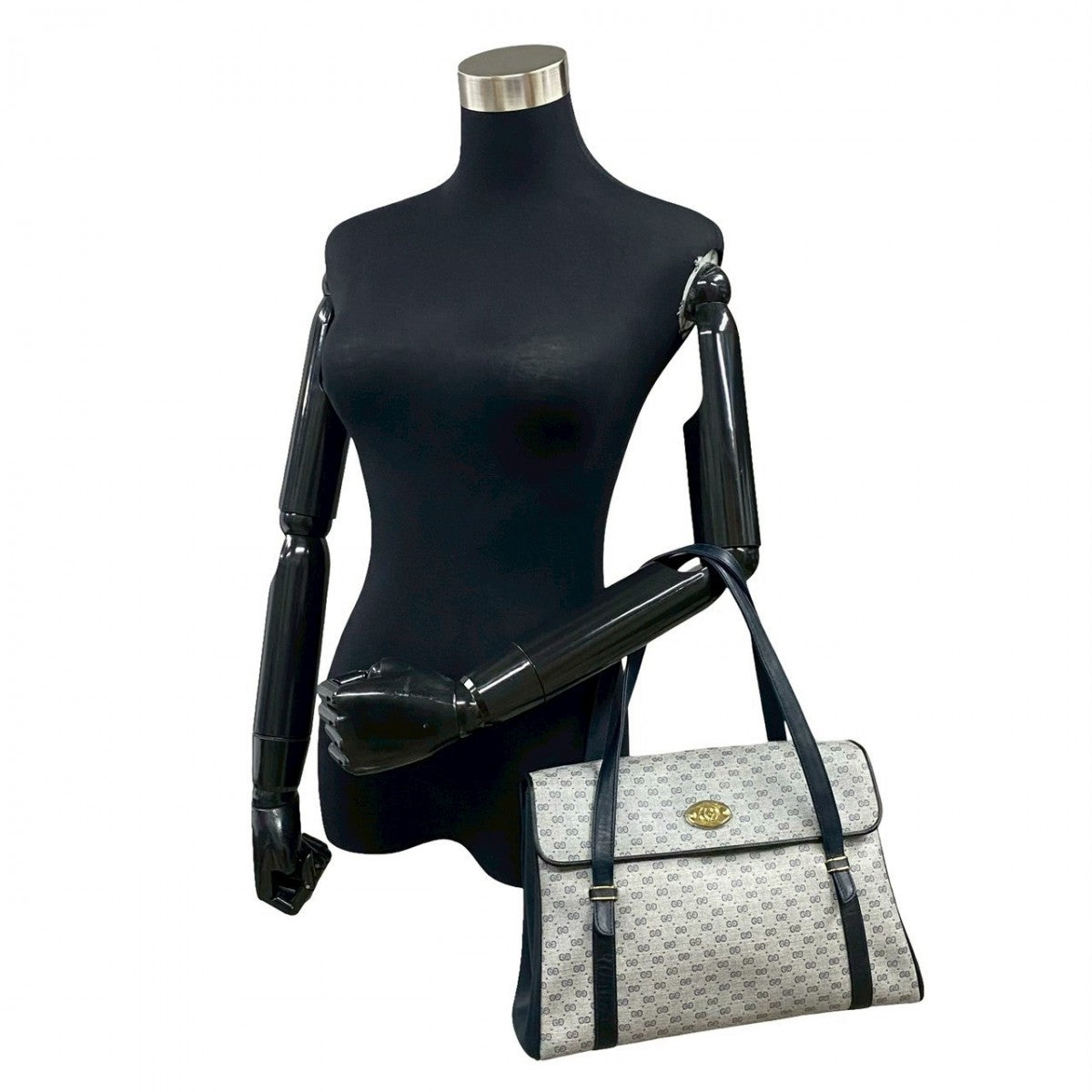 Gucci PVC Micro GG logoMetal Leather Navy Handbag
