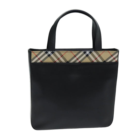 Burberry Luxury Nova Check Hand Bag Auth Leather Canvas Black Travel Bag