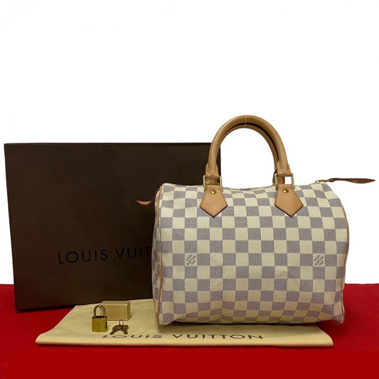Louis Vuitton N41534 PVC Damier Azur Speedy Leather Gray Handbag
