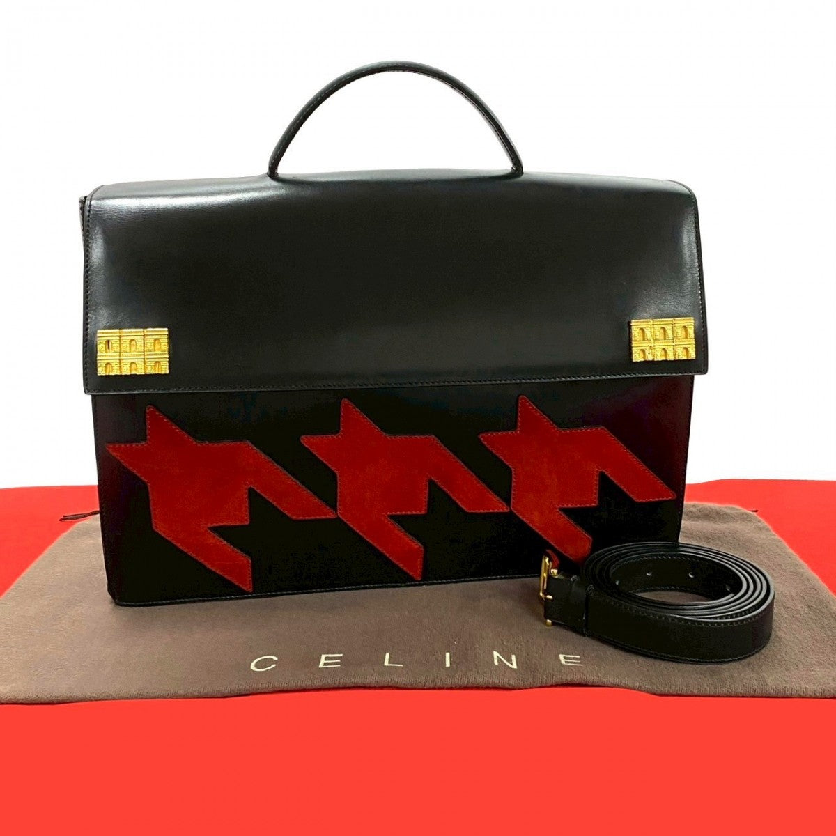 Shoulder Bag Calfskin, Arc De Triomphe Motif Leather Black
