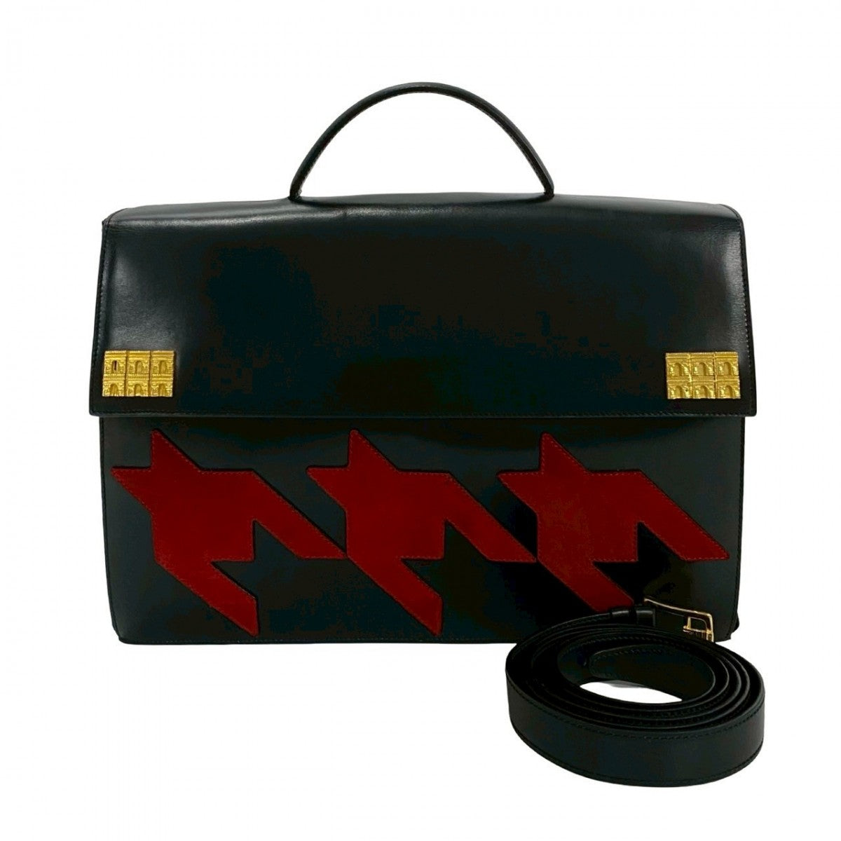 Shoulder Bag Calfskin, Arc De Triomphe Motif Leather Black