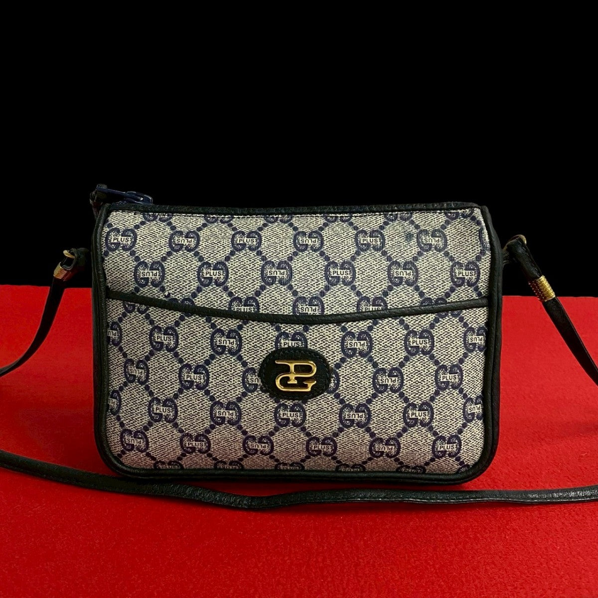 Gucci PVC Plus logoMetal Leather Navy Shoulder Bag
