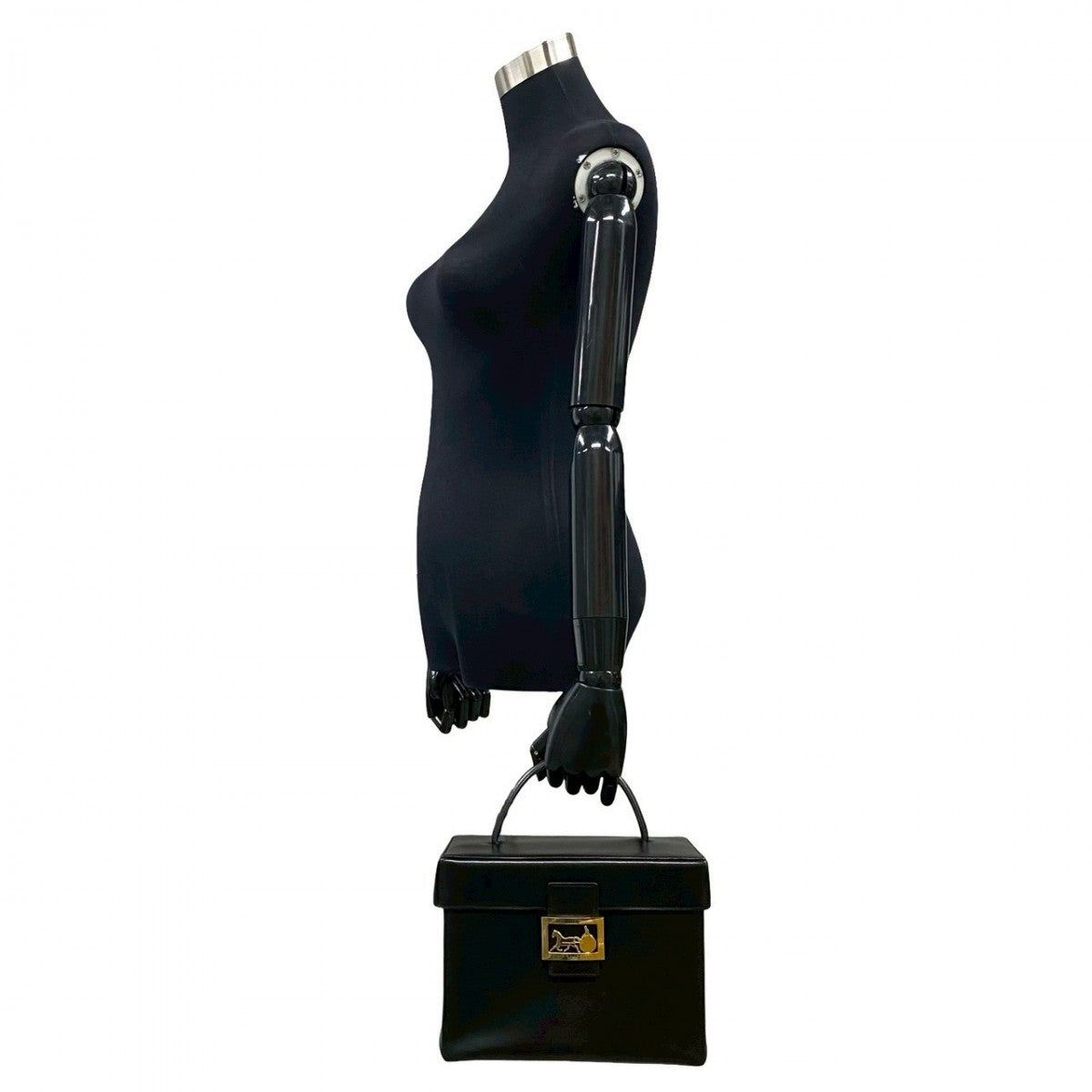 Carriage Metal Women Leather Black Travel Bag Metal Women