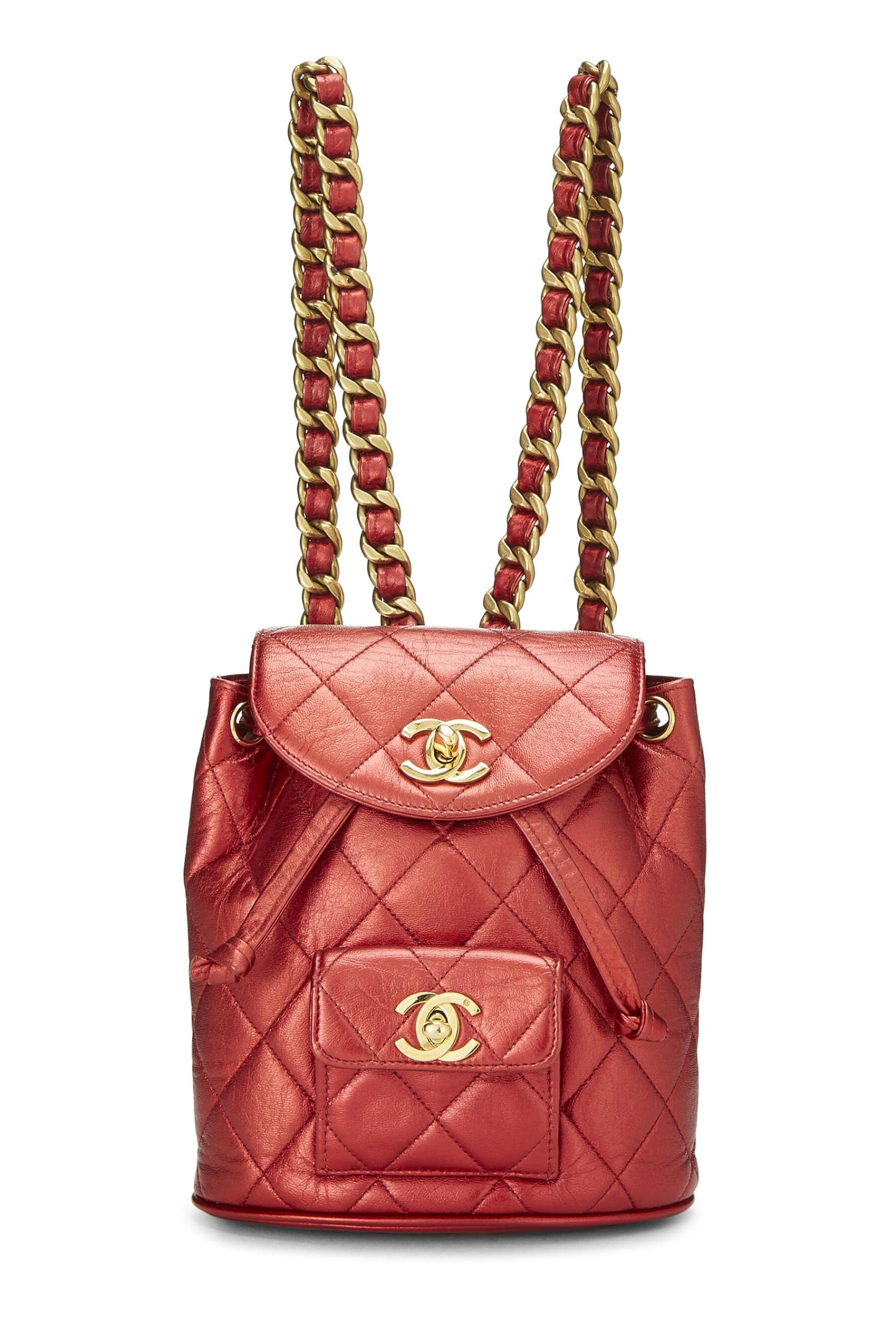 Chanel Red Metallic Leather Classic Backpack Mini, Red