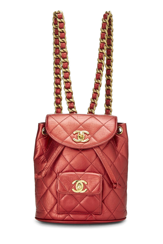 Chanel Red Metallic Leather Classic Backpack Mini, Red