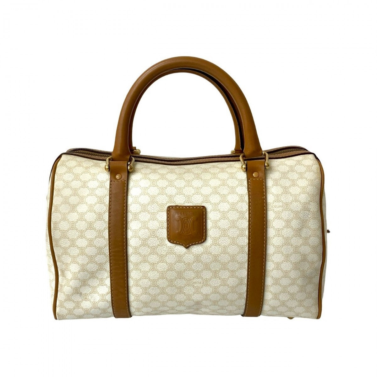 Pvc Macadam Blason Triomphe Pattern Women Leather White Travel Bag