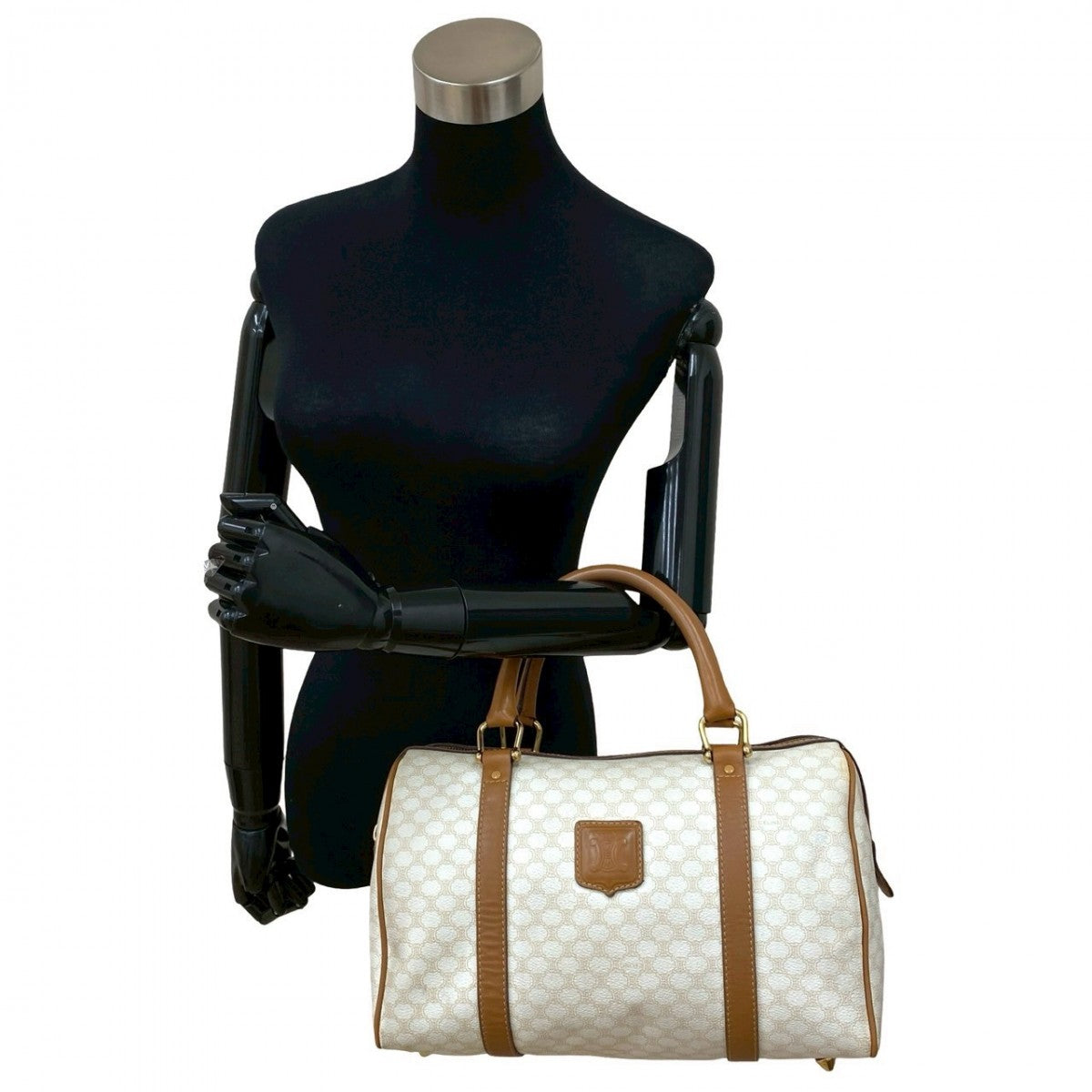 Pvc Macadam Blason Triomphe Pattern Women Leather White Travel Bag
