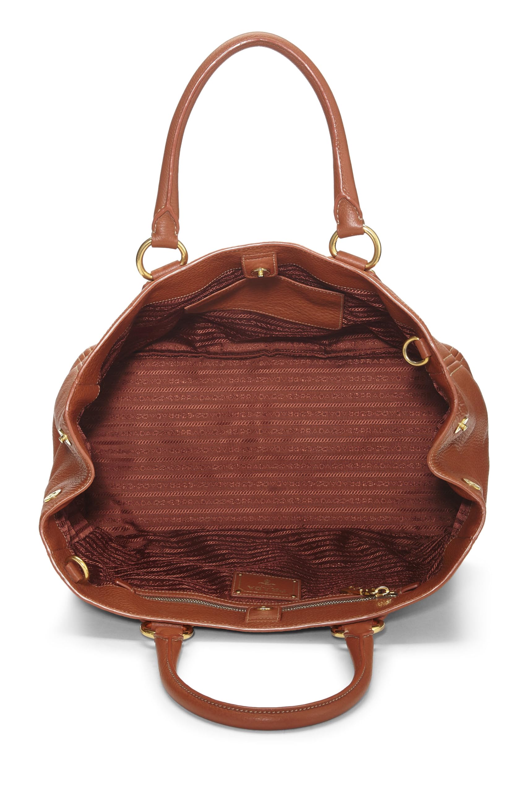 Prada Daino Convertible Open Tote Vitello Brown Medium Tote Bag