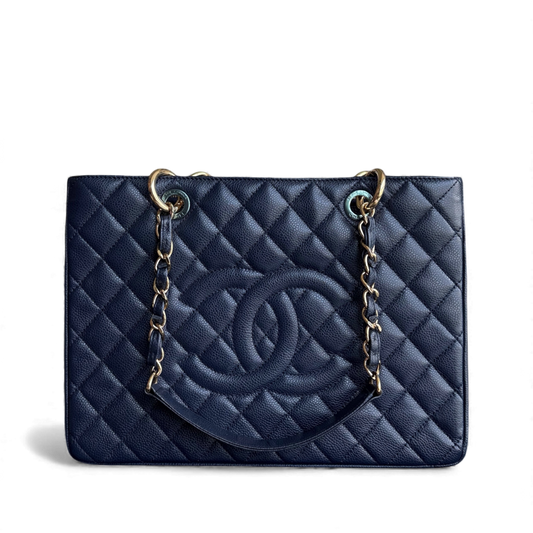 Chanel GST Grand Shopping Tote - Caviar Grained Quilted Blue Tote Bag 19 13