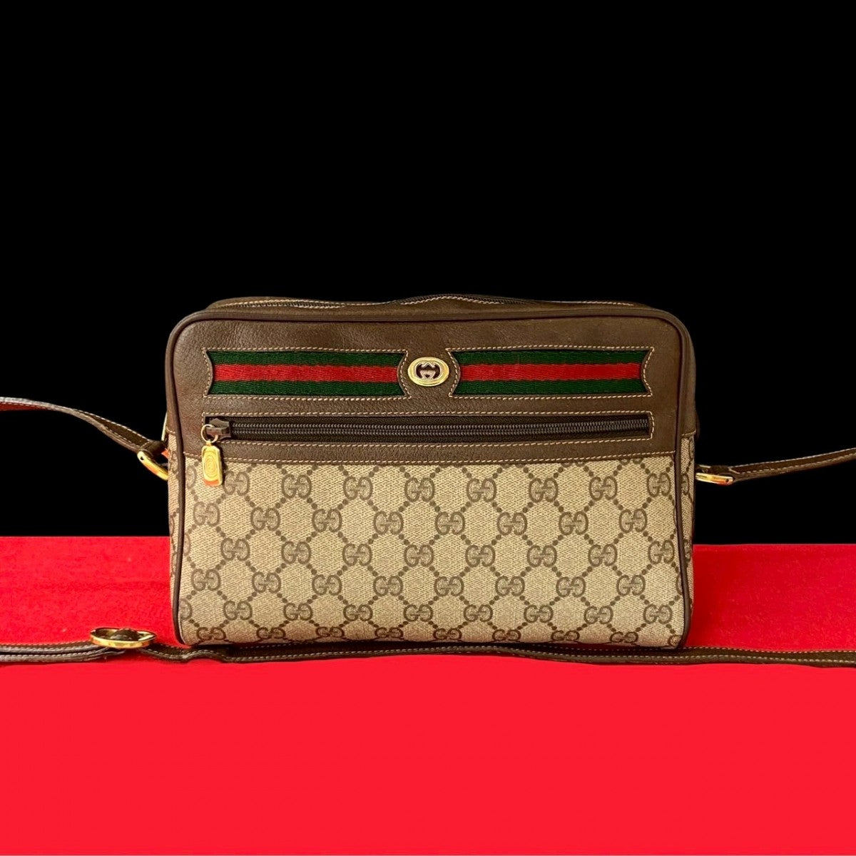 Gucci PVC GG Metal Sherry line Leather Brown Logo Shoulder Bag 819L819