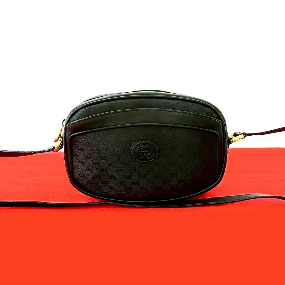 Gucci PVC Micro GG Leather Black Logo Shoulder Bag