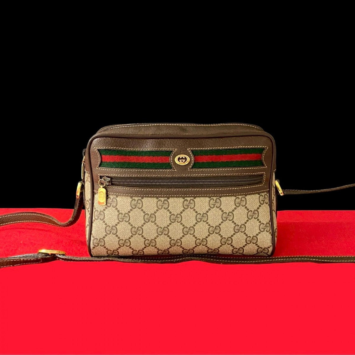 Gucci PVC GG Metal Sherry line Leather Brown Logo Shoulder Bag 3